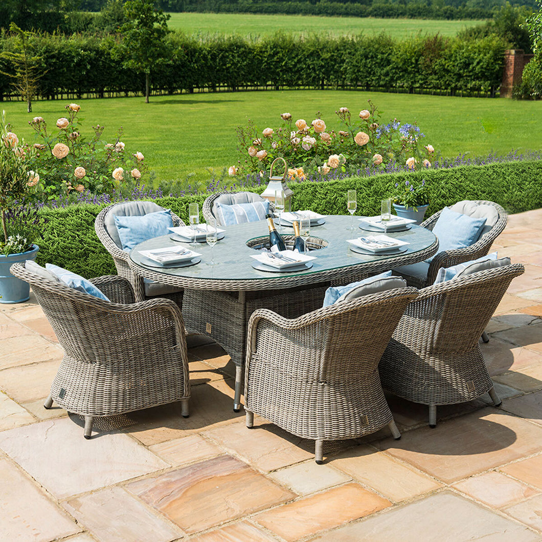 Oxford Grey Rattan Six Seat Oval Heritage Garden Dining Set wIth Lazy susan / Ice bucket