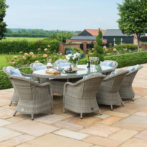 Oxford Grey Rattan Eight Seat Oval Heritage Garden Dining Set wIth Lazy susan / Ice bucket