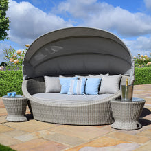 Load image into Gallery viewer, Oxford Grey Rattan Luxury Garden Daybed with canopy and Side stools

