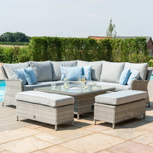 Load image into Gallery viewer, Oxford Grey Rattan Royal Casual Corner Dining Set With Bench Seating and LPG Gas Fire pit
