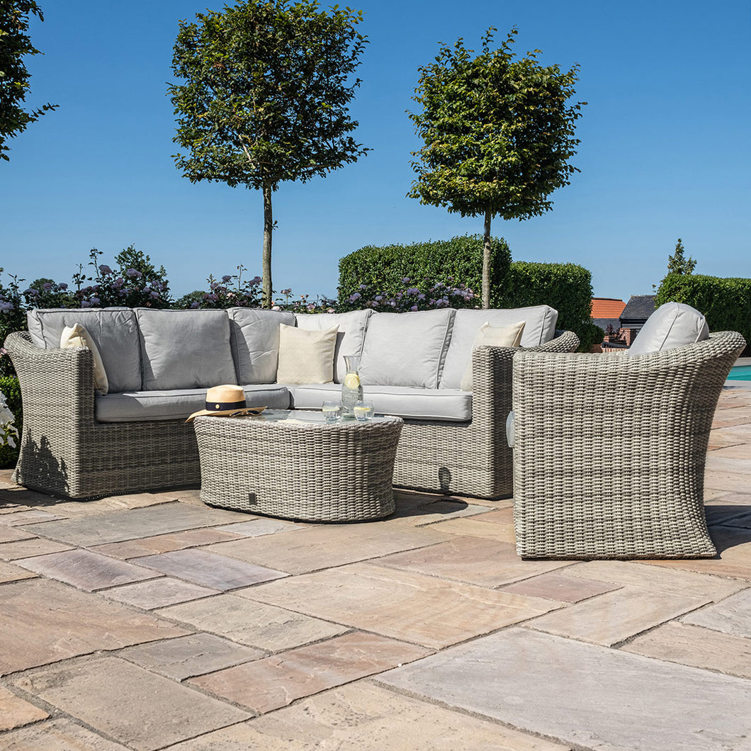 Oxford Grey Rattan Small L shape Corner Garden Sofa Set with additional Lounging Armchair and Coffee table Coffee Table
