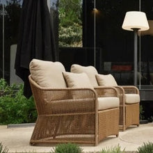 Load image into Gallery viewer, Skyline Design Calyxto Lounging Outdoor Rattan Armchair | Natural Honey Colour Rattan Finish | Luxury Commercial Outdoor Sofa Seating | Posh Garden Furniture Centre 
