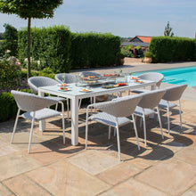 Load image into Gallery viewer, Pebble All weather Eight Rectangular Garden Dining Set with LPG Gas Firepit in Lead Chine
