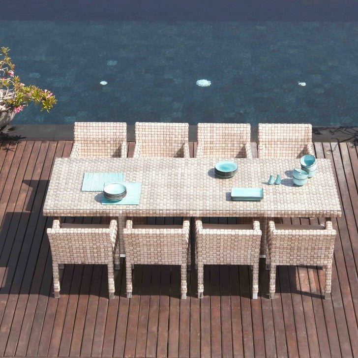 Skyline Design Metz Eight Seat Rectangular Sea Shell Rattan Garden Dining Set