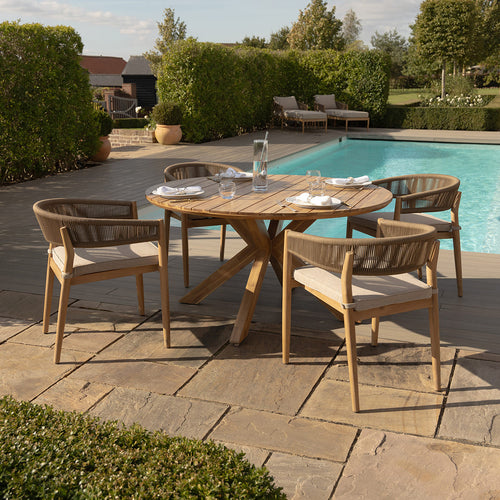 Porto Round Four Seat Wooden Garden Dining Set with Rope Weave detailing