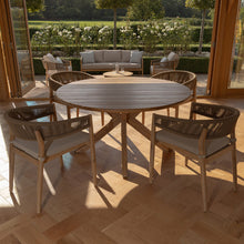 Load image into Gallery viewer, Porto Round Four Seat Wooden Garden Dining Set with Rope Weave detailing
