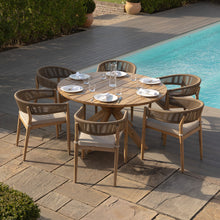 Load image into Gallery viewer, Porto Round Six Seat Wooden Garden Dining Set with Rope Weave detailing 
