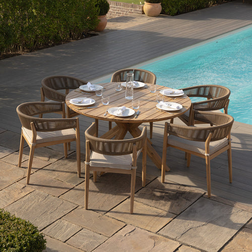 Porto Round Six Seat Wooden Garden Dining Set with Rope Weave detailing 