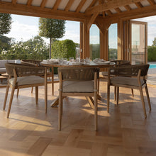 Load image into Gallery viewer, Porto Round Six Seat Wooden Garden Dining Set with Rope Weave detailing
