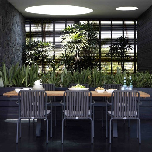 Skyline Design Trinity Rope Weave Carbon Six Seat Rectangular Garden Dining Set with Alaska Teak Table