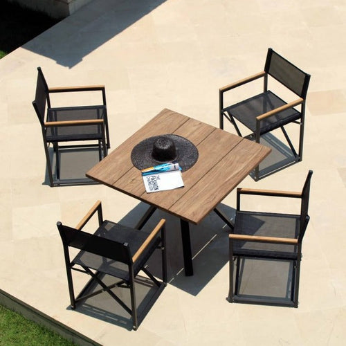 Skyline Design Venice Carbon Metal Four Seat Square Outdoor Dining Set With Alaska Teak Top