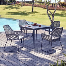 Load image into Gallery viewer, Skyline Design Luxury Kona Four Seat Square Garden dining set with  powder coated metal frames and Rope weave detiling
