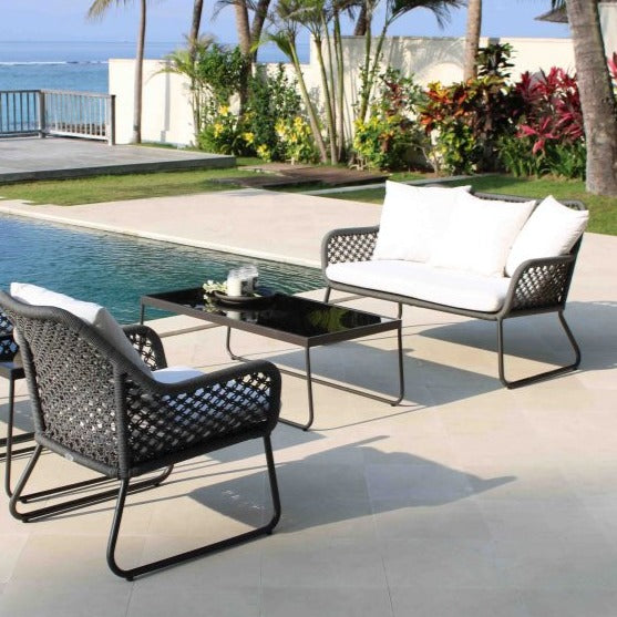 Skyline Design Kona Metal Two Seat Outdoor Sofa with Marine Grade Rope Weave Detailing
