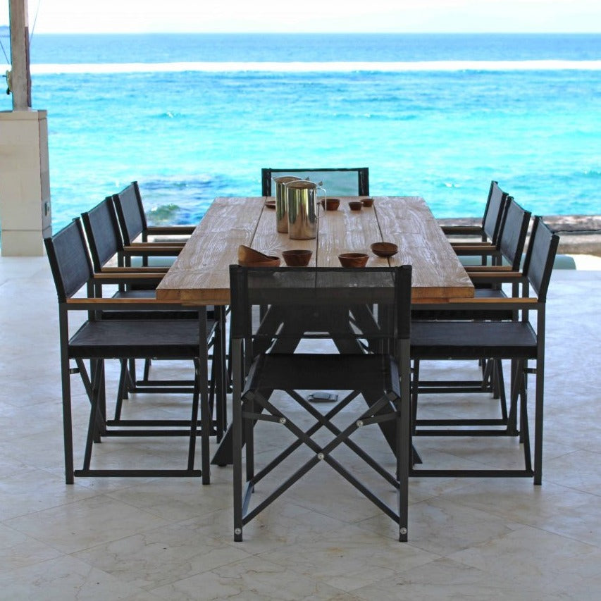 Skyline Design Venice White Eight Seat Rectangular Outdoor Dining Set with Alaska Teak Table