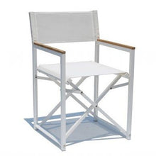 Load image into Gallery viewer, Skyline Design Venice White Metal Folding Directors Dining Armchair with Teak Armrest 
