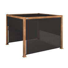 Load image into Gallery viewer, Aluminum Wood effect louvered Roof Pergola Gazebo 3m x 4m with Drop down sides and LED Lights
