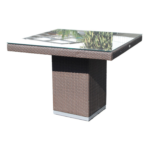 Skyline Design Pacific Rattan Square 100cm x 100cm  Rattan Garden Dining Table with Glass Top