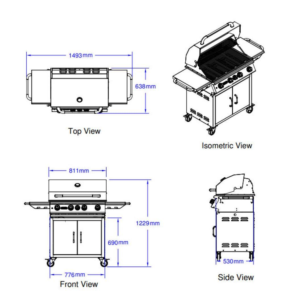 BULL ANGUS 5 Burner Cart BBQ Natural Gas Free Rotisserie