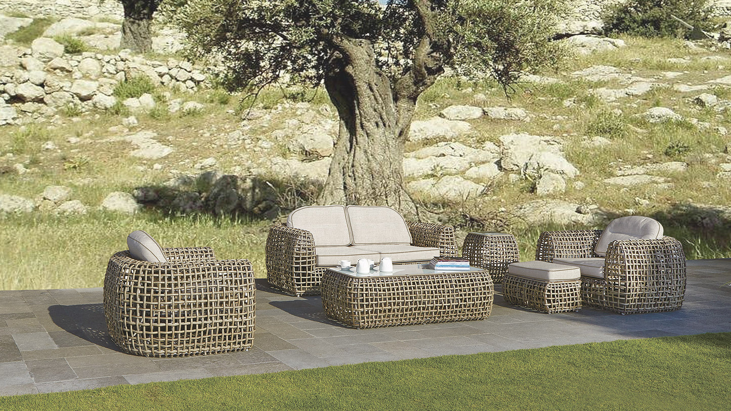 Skyline Design Dynasty Rattan Two Seat Garden Sofa Kubu Mushroom Weave