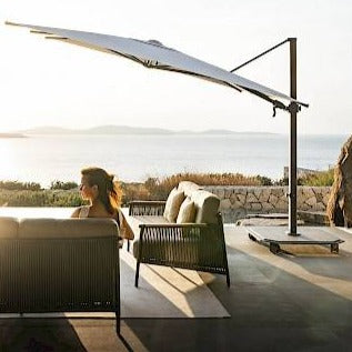 The Jardinico Carectere JCP 303 Square 300cm x 300cm Commercial grade Cantilever Parasol offers a large amount of shade and suitable for everyday use in commercial and hotel setting. The Carectere Cantilever side arm parasol is available with a Black framework and features full Tilt in height, Left to Right Tilt and 360 Degree rotation to ensure you can create a large amount of shade no matter what time of day. 