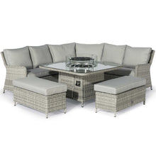 Load image into Gallery viewer, Oxford Grey Rattan Royal Casual Corner Dining Set With Bench Seating and LPG Gas Fire pit

