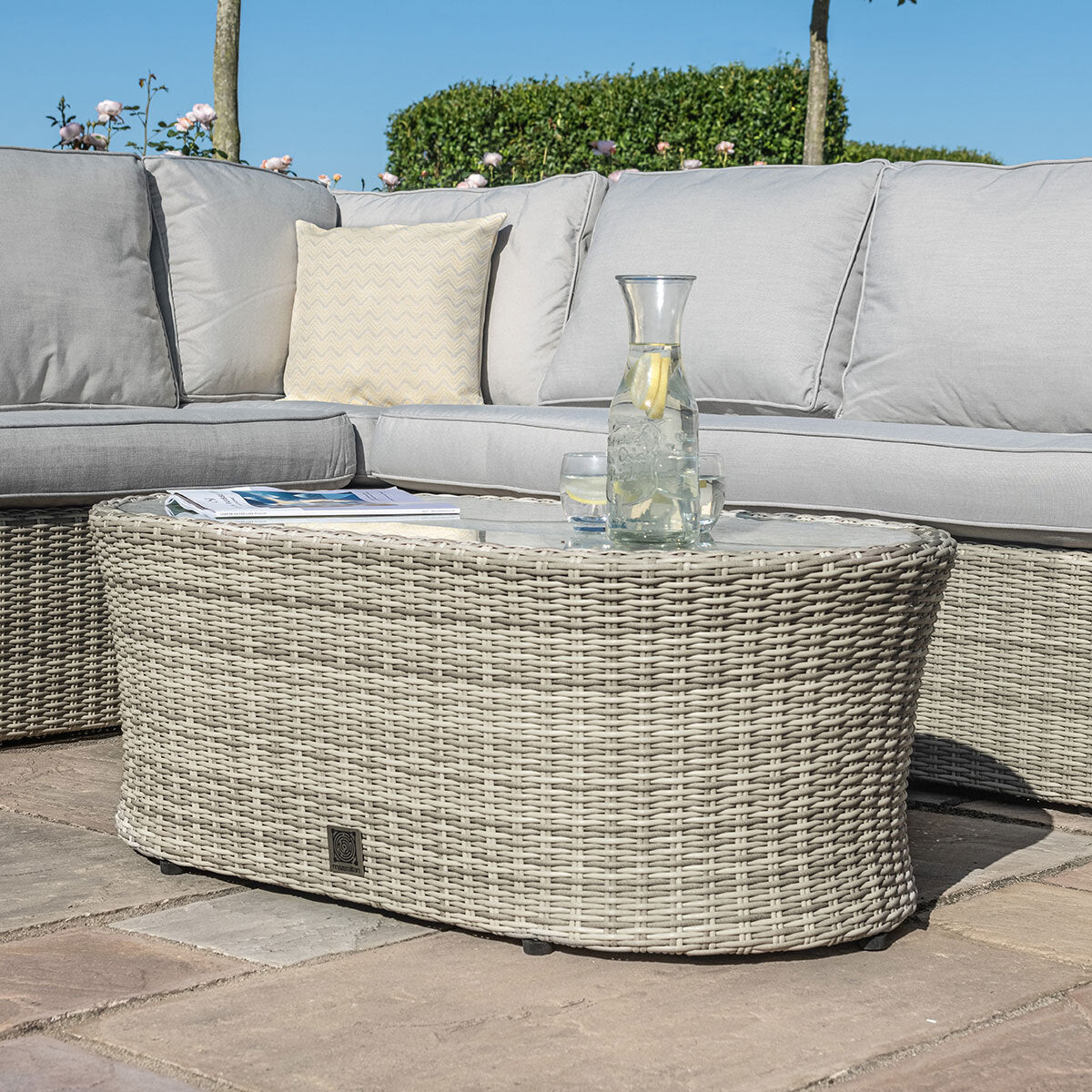 Oxford Grey Rattan Large L shape Corner Garden Sofa Set with Armchair and Coffee Table