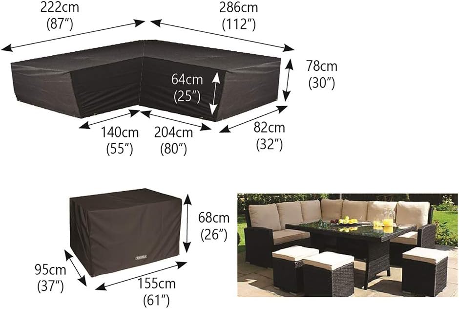 Bosmere Protector 6000 Large L shaped Casual Corner Dining Set RIGHT SIDE LONG Weather Cover In Storm Black SALE