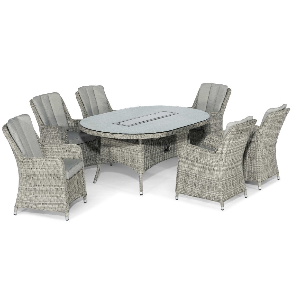 Oxford Six Seat Oval Gray Rattan Garden Dining Set with LPG Firepit