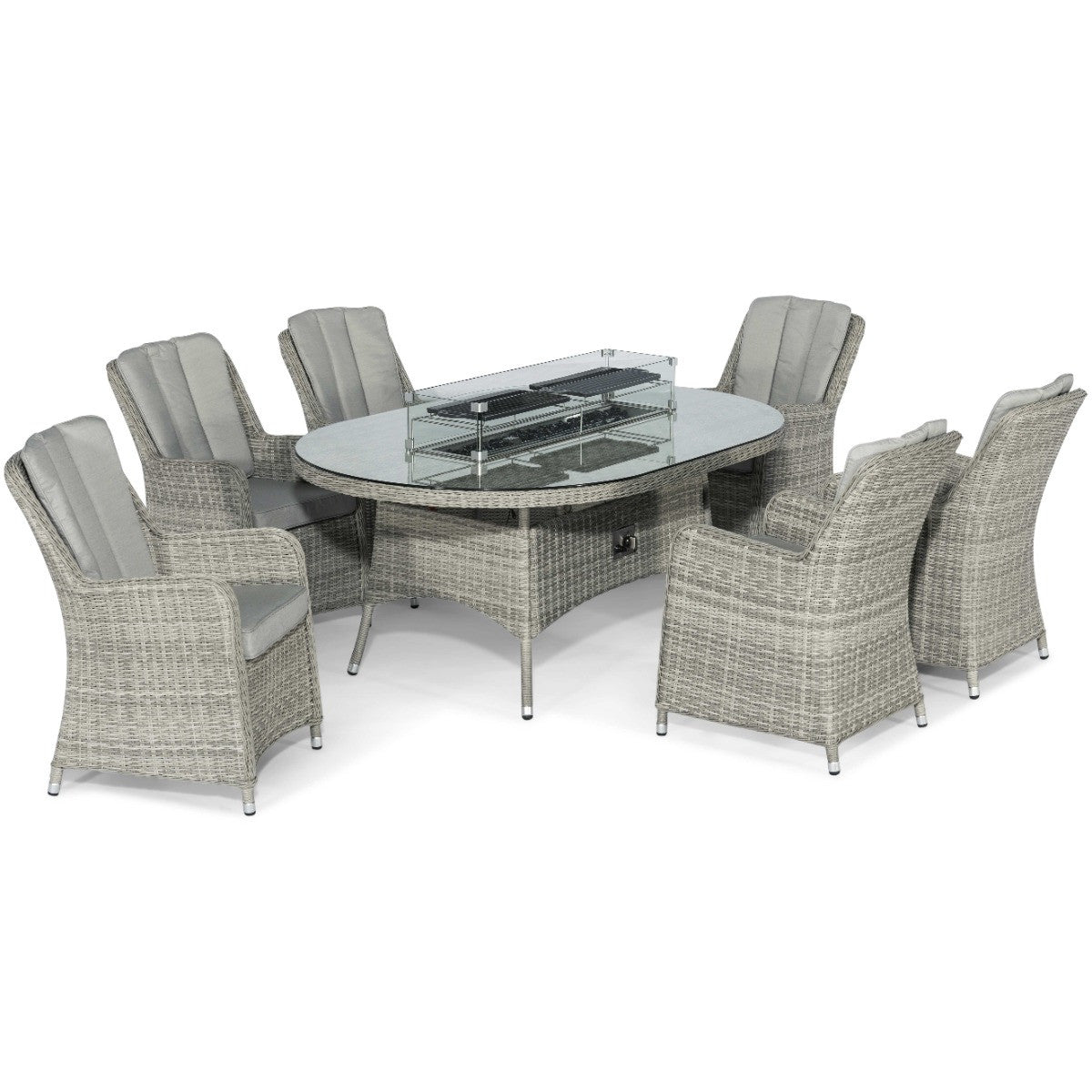 Oxford Six Seat Oval Gray Rattan Garden Dining Set with LPG Firepit