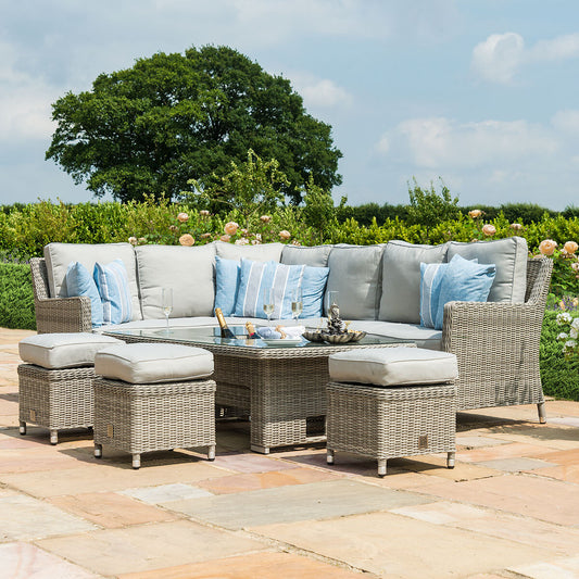 Oxford Grey Rattan Casual Corner Dining Set with Ice Bucket and Rising Table