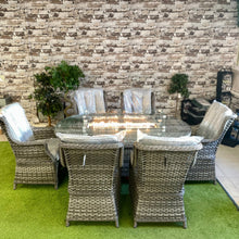 Load image into Gallery viewer, Ex Display Boston Six Seat Oval Grey Rattan Dining Set with LPG Gas Fire Pit
