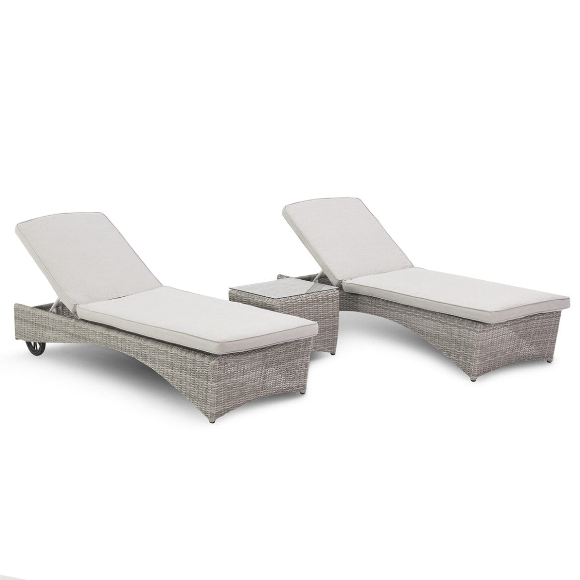 Oxford Grey Rattan Luxury Garden Sunlounger Set with Adjustable back rest and Side table