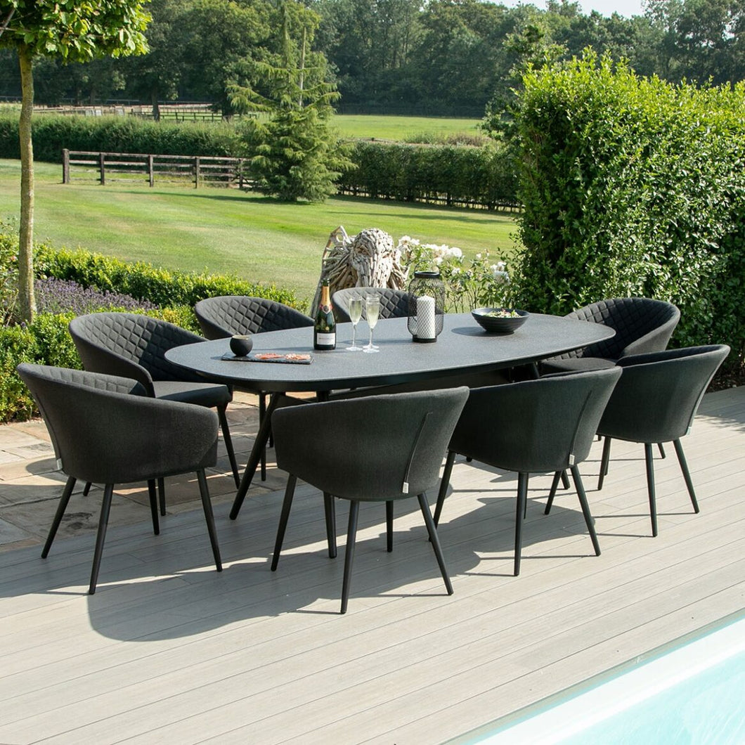 Ambition All Weather Fabric Oval Eight seat Garden Dining Set with Spray Stone Dining Table - Charcoal