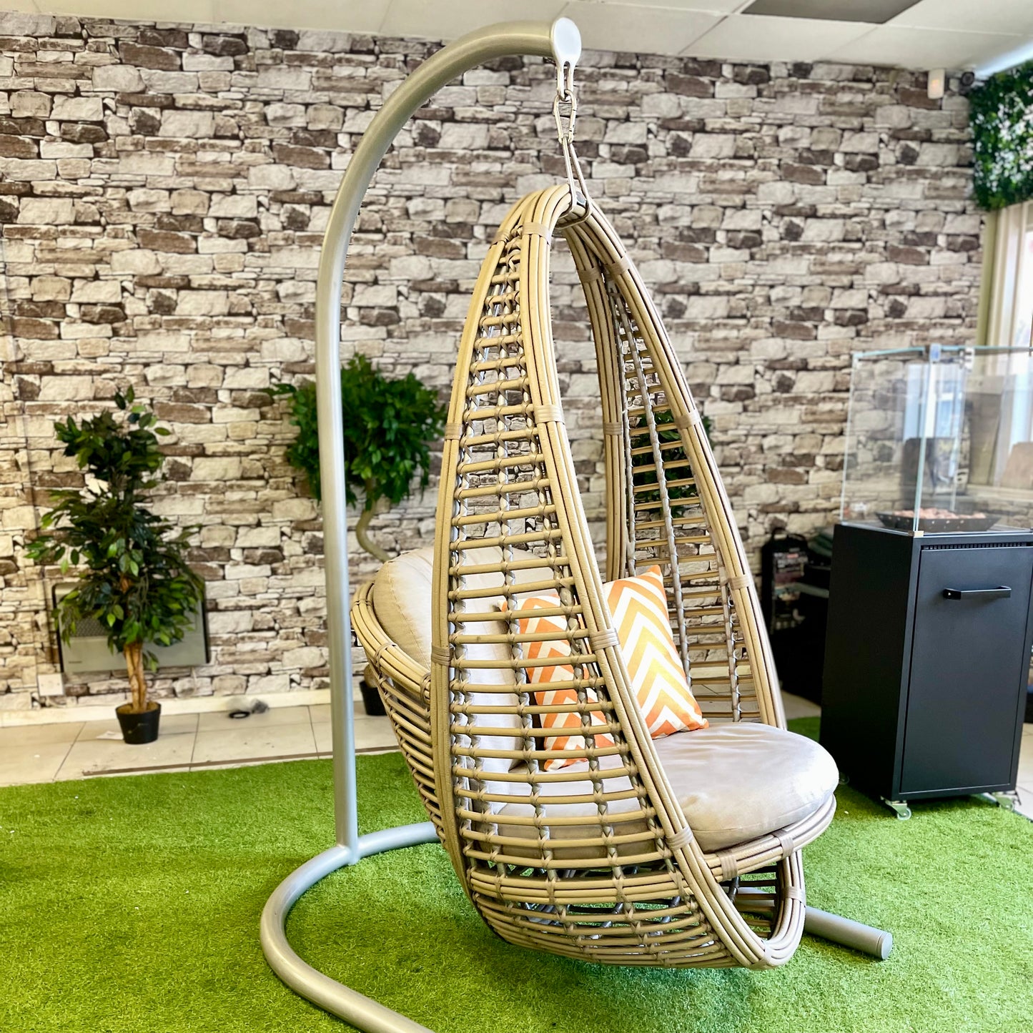 Skyline Design Sale Heri Rattan Hanging chair with Frame EX DISPLAY