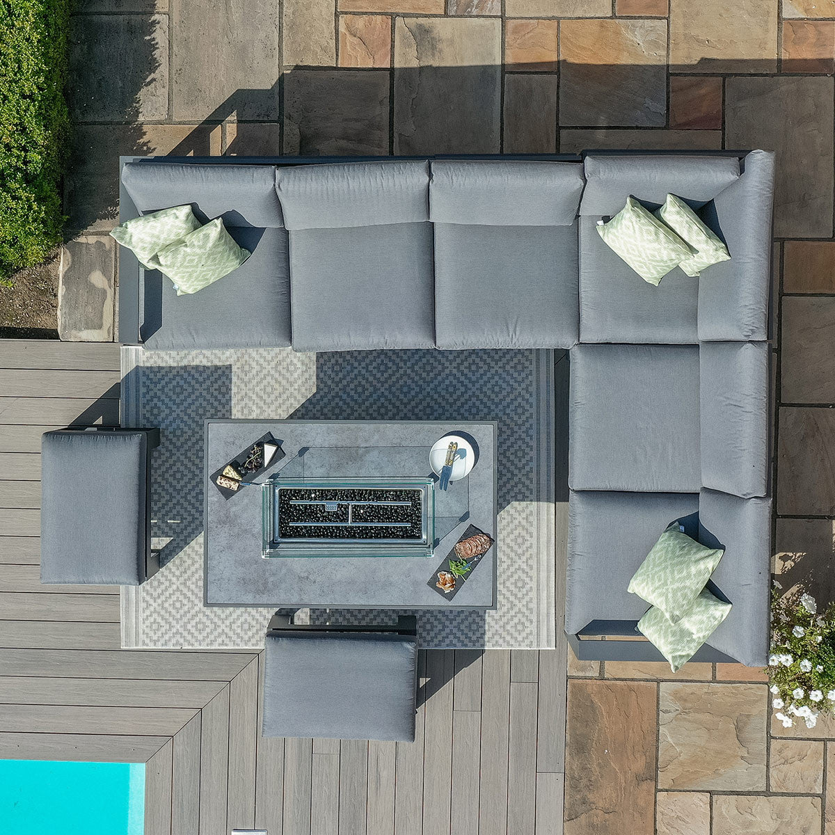 Amalfi Grey Aluminium Large Corner Group Garden Sofa Set With Gas Fire Pit Table