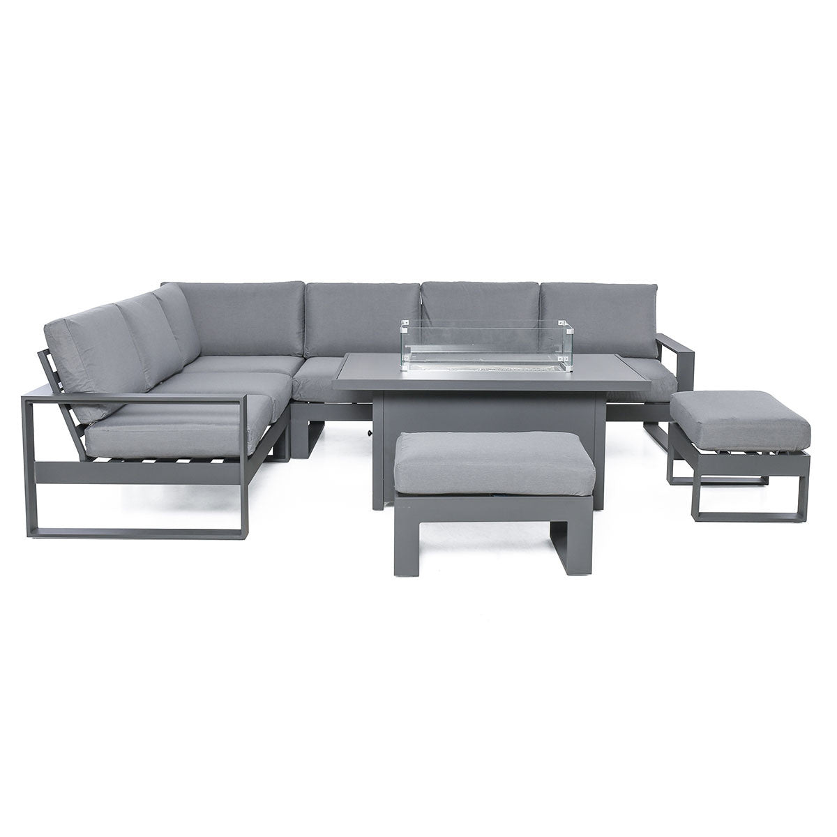 Amalfi Grey Aluminium Large Corner Group Garden Sofa Set With Gas Fire Pit Table