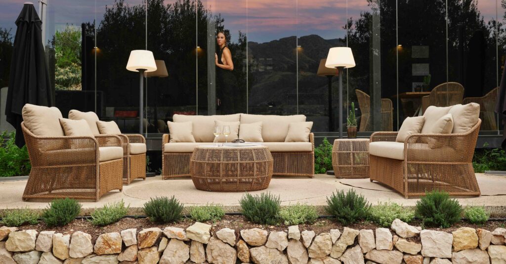 Skyline Design Natural Finish Calyxto Rattan Outdoor Three Seat Sofa