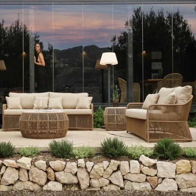 Skyline Design Natural Finish Calyxto Rattan Outdoor Three Seat Sofa