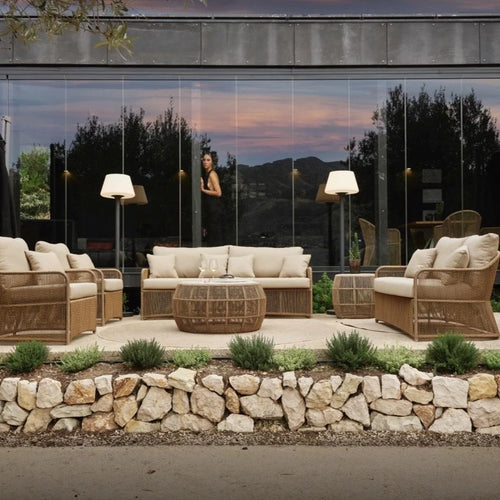 Skyline Design Natural Finish Calyxto Rattan Outdoor Six Seat Sofa Set | Luxury Large Sofa Set | Luxury Posh Garden Furniture Centre 