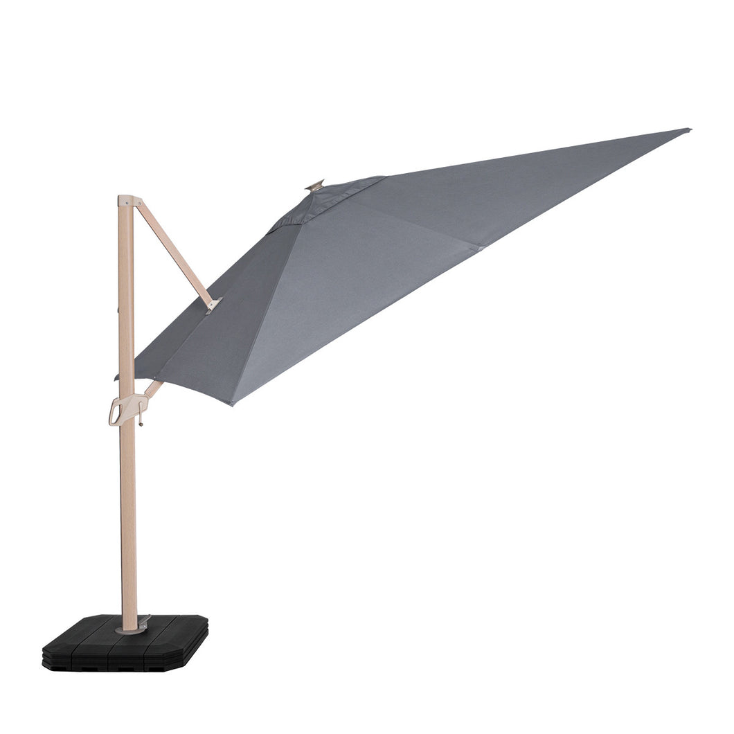 Madrid LED 3x3M Square Wood Effect Cantilever Garden Parasol / Grey