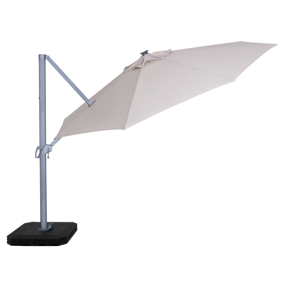 Bisque LED 3.5M Round Cantilever Garden Parasol Beige with Base and Cover