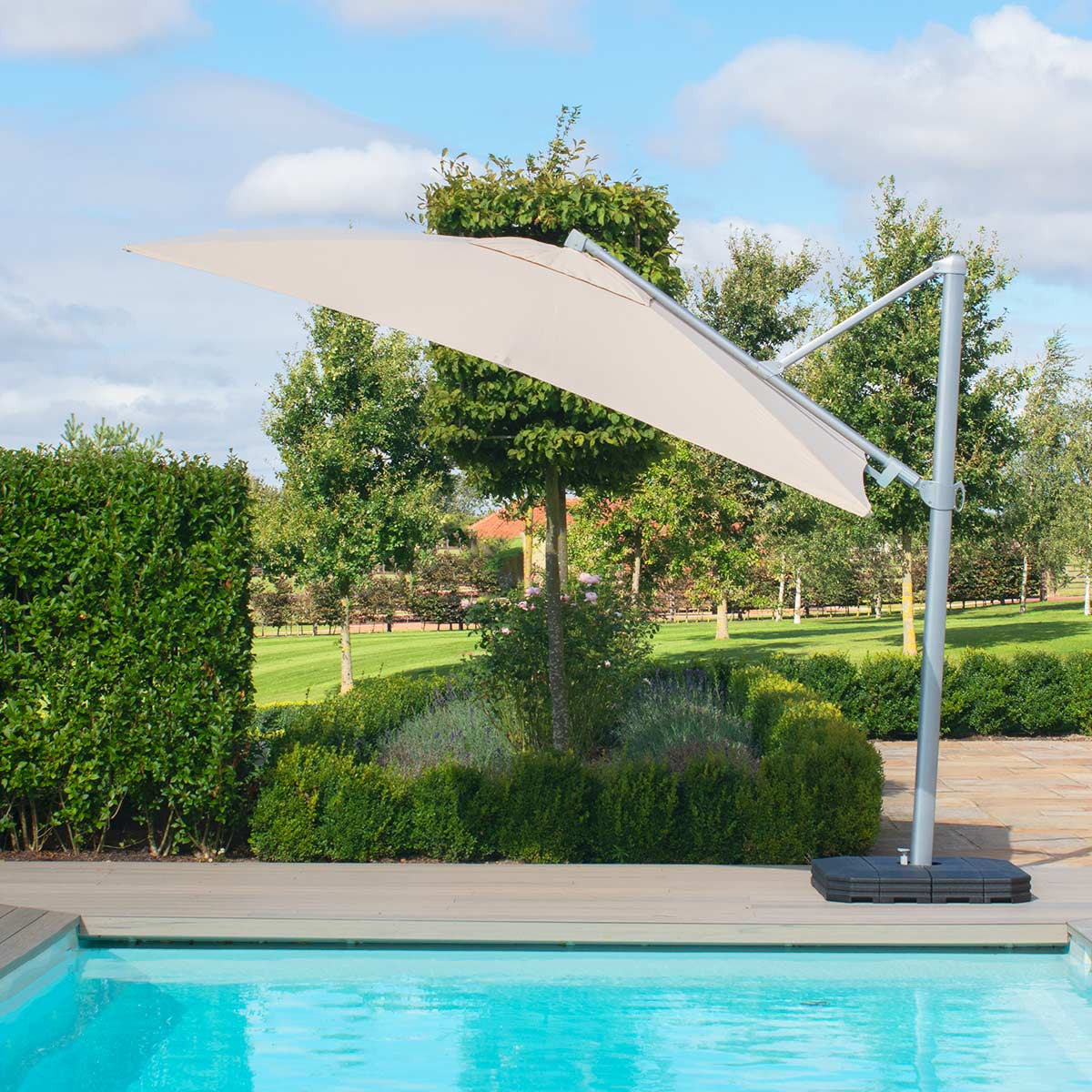 Bisque LED 3.5M Round Cantilever Garden Parasol Beige with Base and Cover