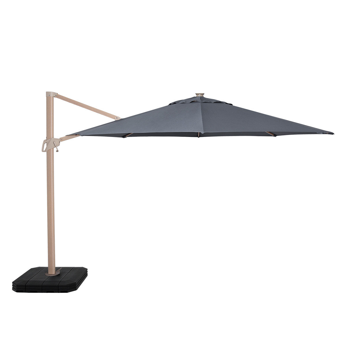 Lisbon LED 3.5M Round Wood Effect Cantilever Garden Parasol Grey Canopy