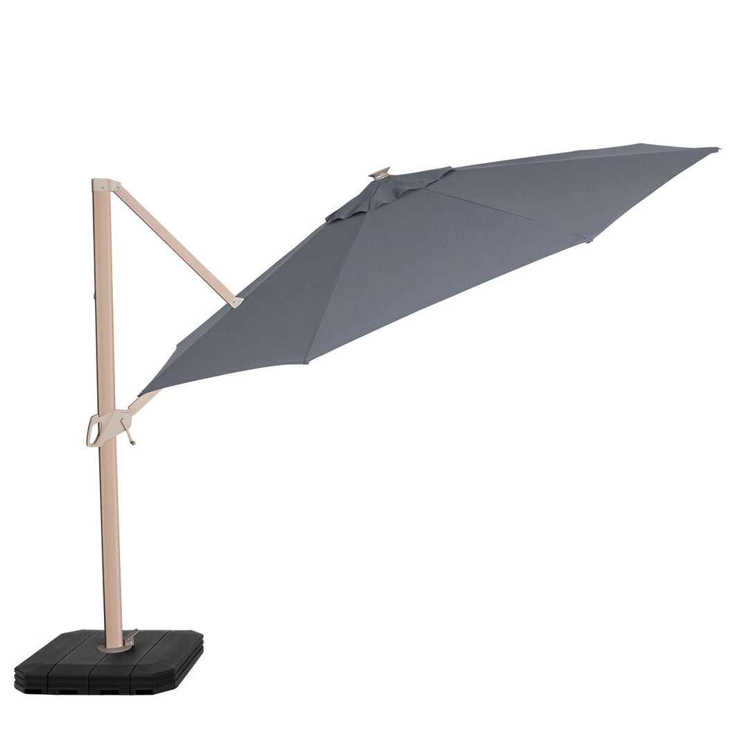 Lisbon LED 3.5M Round Wood Effect Cantilever Garden Parasol Grey Canopy