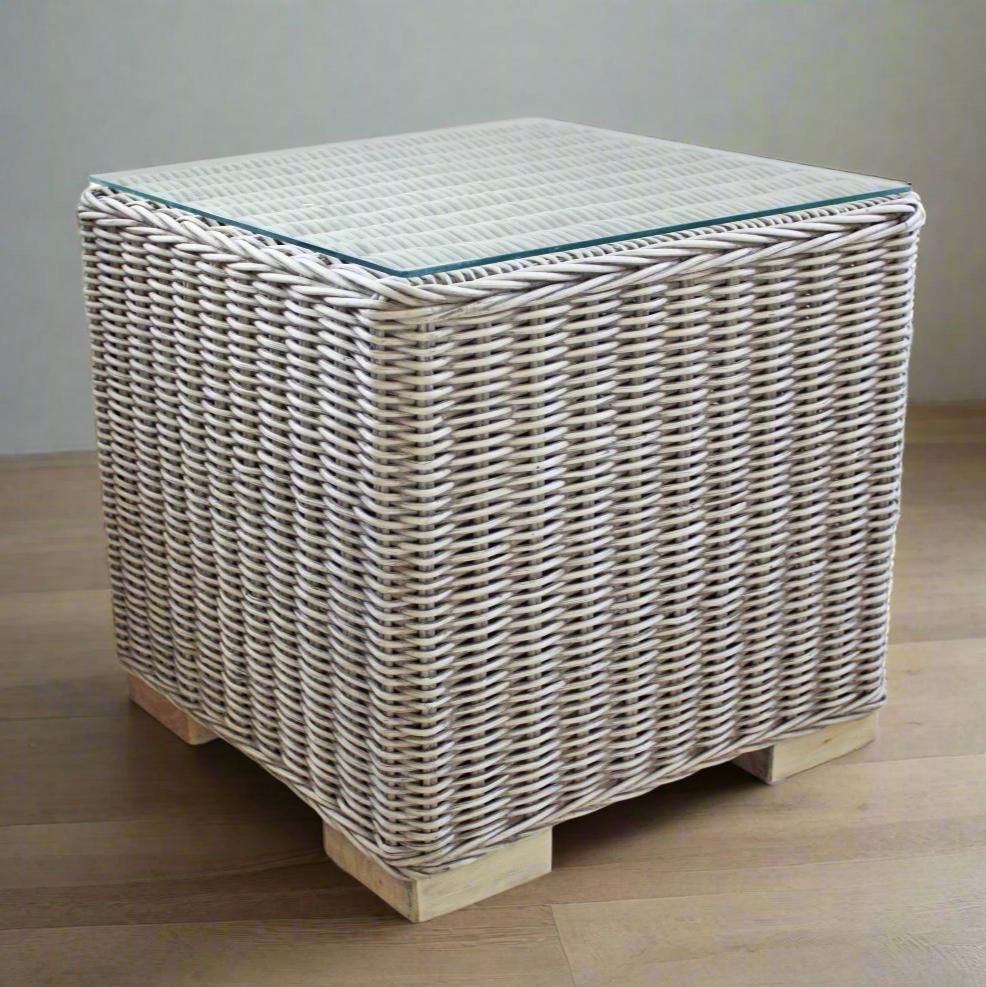 Kasami Indoor Modern Conservatory Square Side Table Kubu Grey Rattan