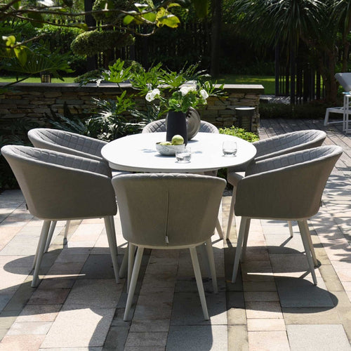 Ambition All Weather Fabric Oval Six seat Garden Dining Set with Spray Stone Dining Table - Lead Chine