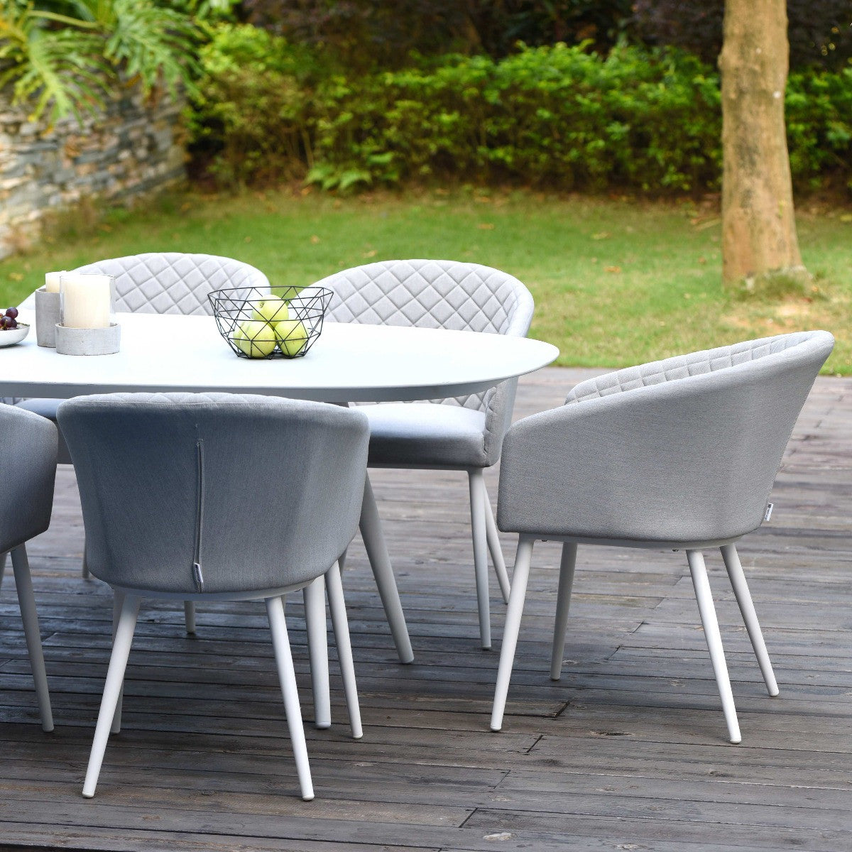 Ambition All Weather Fabric Oval Eight seat Garden Dining Set with Spray Stone Dining Table - Lead chine