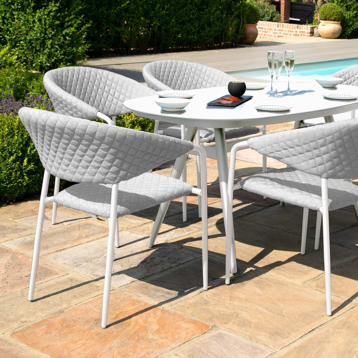 Pebble All weather Six Seat Oval Garden Dining Set Lead Chine