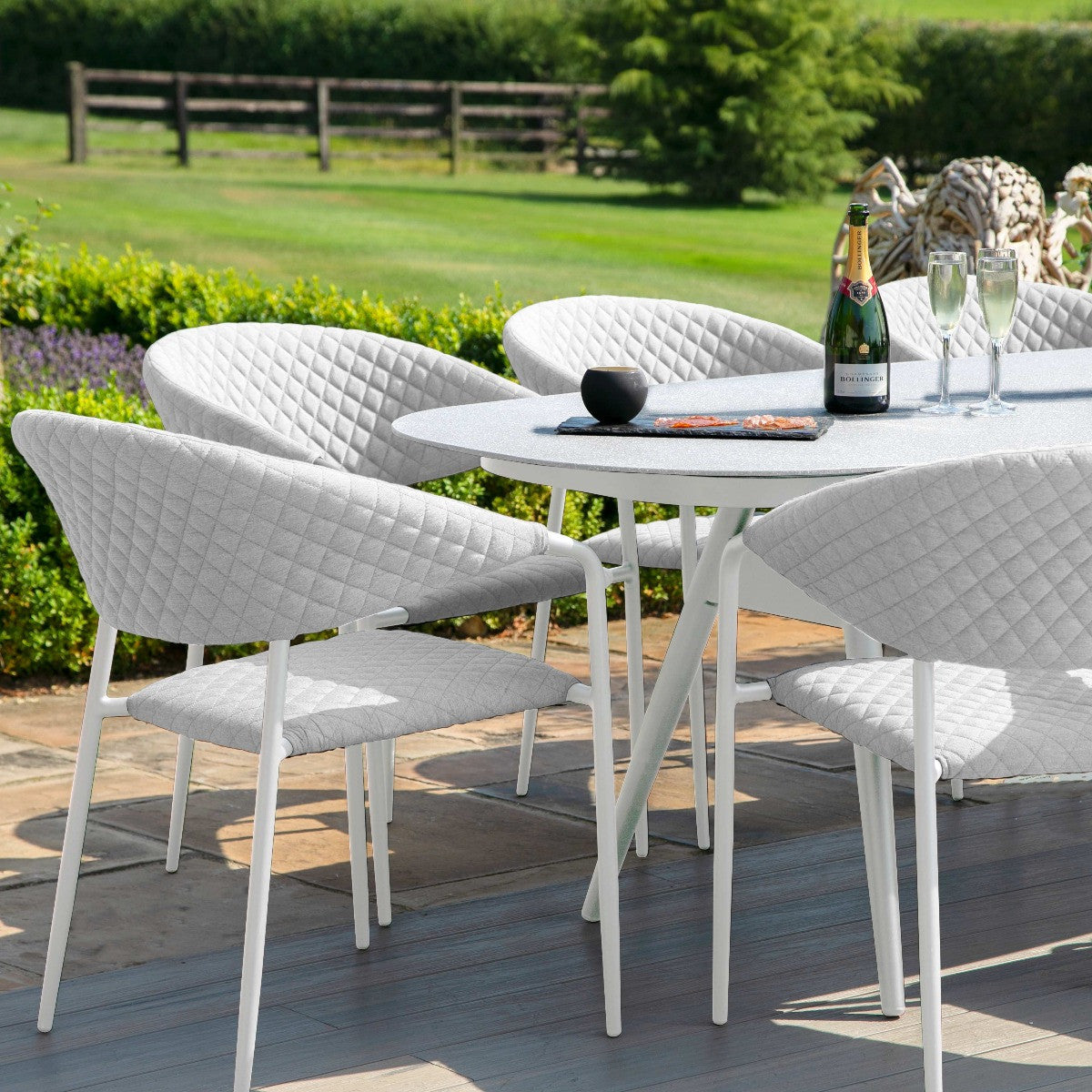 Pebble All weather Six Seat Oval Garden Dining Set Lead Chine