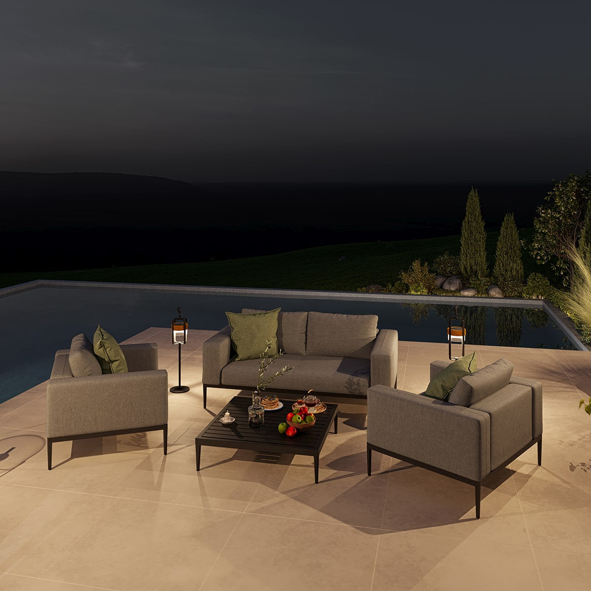 Eve Four Seat All weather Fabric Contemporary Outdoor Sofa Set in Flanelle Grey